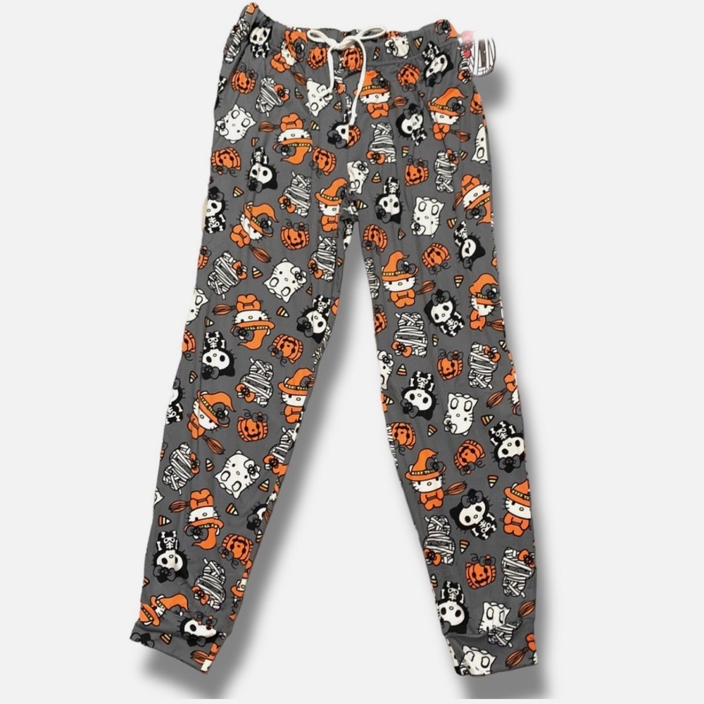 Hello Kitty Women Halloween Pajama Pants - Gray and Orange